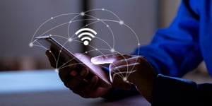 Business using smartphone, with Wi-Fi icon, business communication social network concept